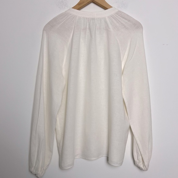 Faherty Naomi Romantic Soft Linen Blend Long Sleeve Poet Blouse Neutral Preppy - Picture 11 of 15